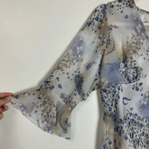 Route 66 VTG Y2K Floral Top Babydoll Belle Sleeves Sheer  Fairycore XL *READ - Picture 7 of 15
